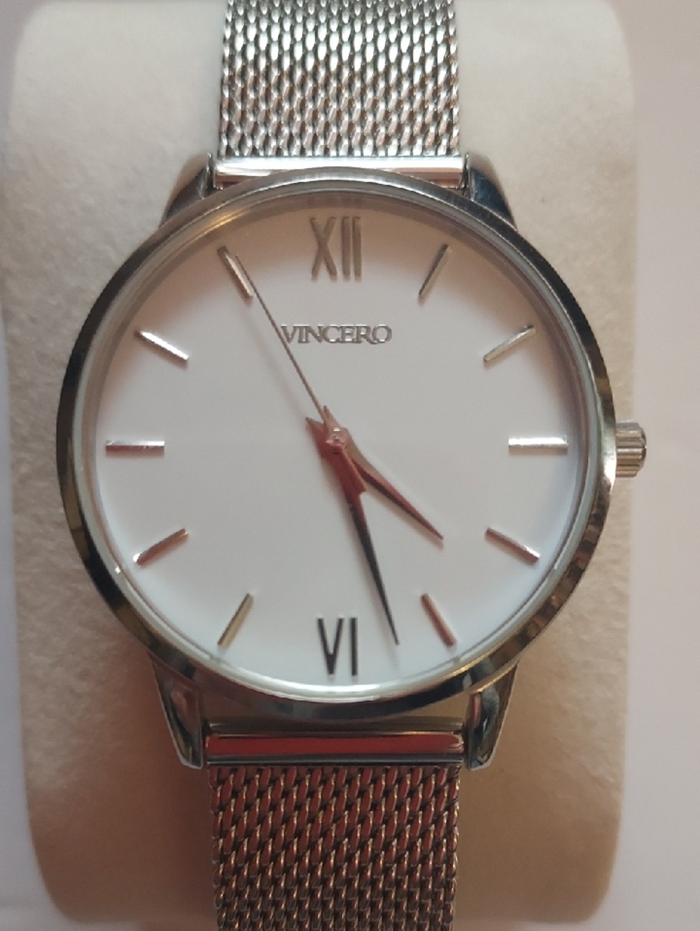 Vincero Silver Mesh Watch Eros White Face